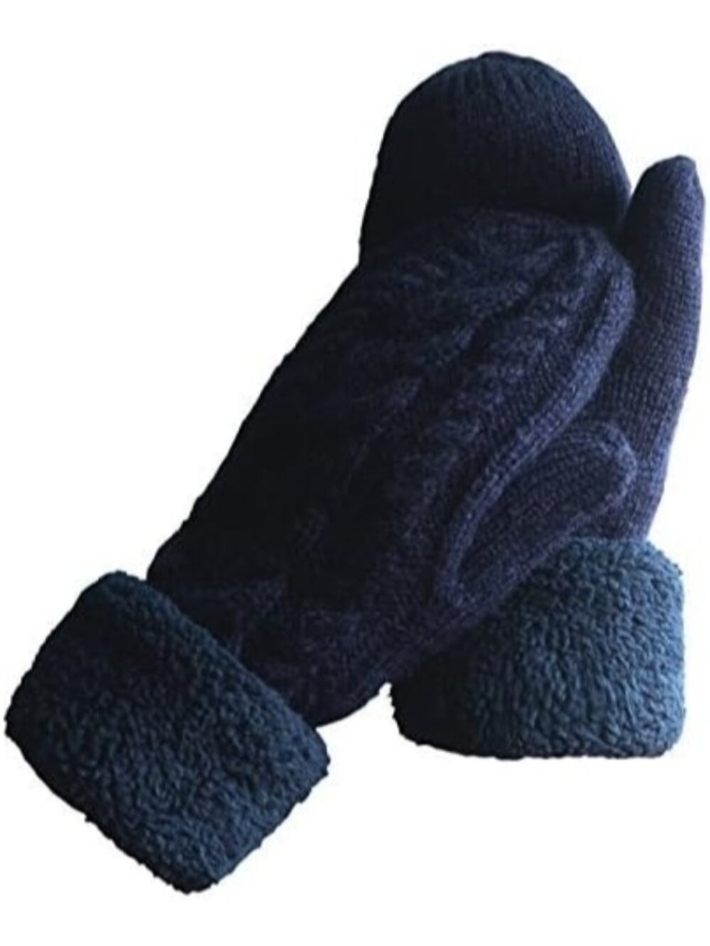 Women's Navy Blue Stylish Winter Warm Lining Cozy Wool Knit Thick Gloves Mittens
